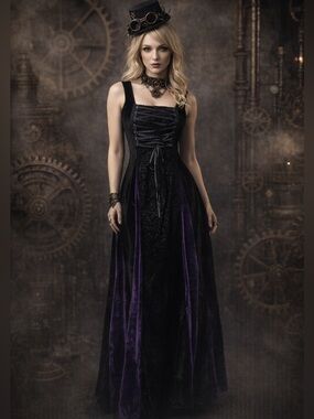 Cykxtees Velvet Corset Maxi Dress M Victorian Steampunk Gothic Witchy